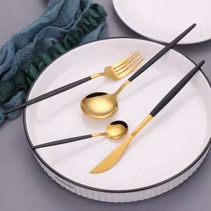 4pcs Black Gold Stainless Steel Cutlery Set