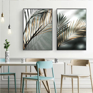 Nordic Golden Palm Leaf Canvas