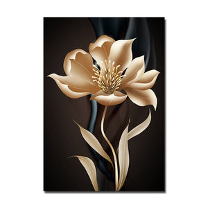 Golden Black Flower Abstract Canvas