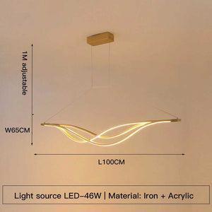 Modern LED Curved Pendant Light turned on LED-46W