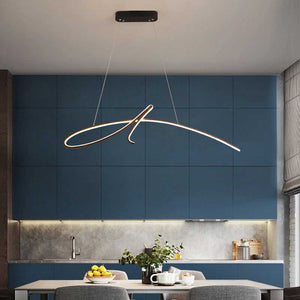 Sharp lines a of modern kitchen and curvy shape of the Modern Strip Pendant Light_ZenQ Designs