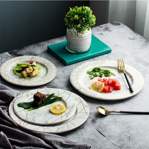 Gold Striped Marble Ceramic Plate Set - ZenQ Designs