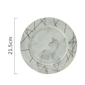 Gold Striped Marble Ceramic Plate Set - ZenQ Designs