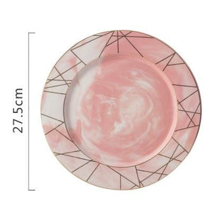 Gold Striped Marble Ceramic Plate Set - ZenQ Designs