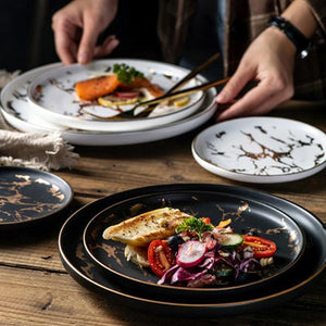 Luxury Gold Edges Marble Dinner Plate - ZenQ Designs