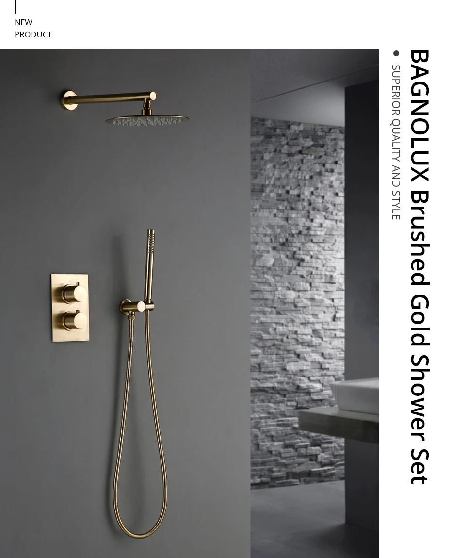 Brush Gold Thermostatic Shower Faucet Set | ZenQ Designs