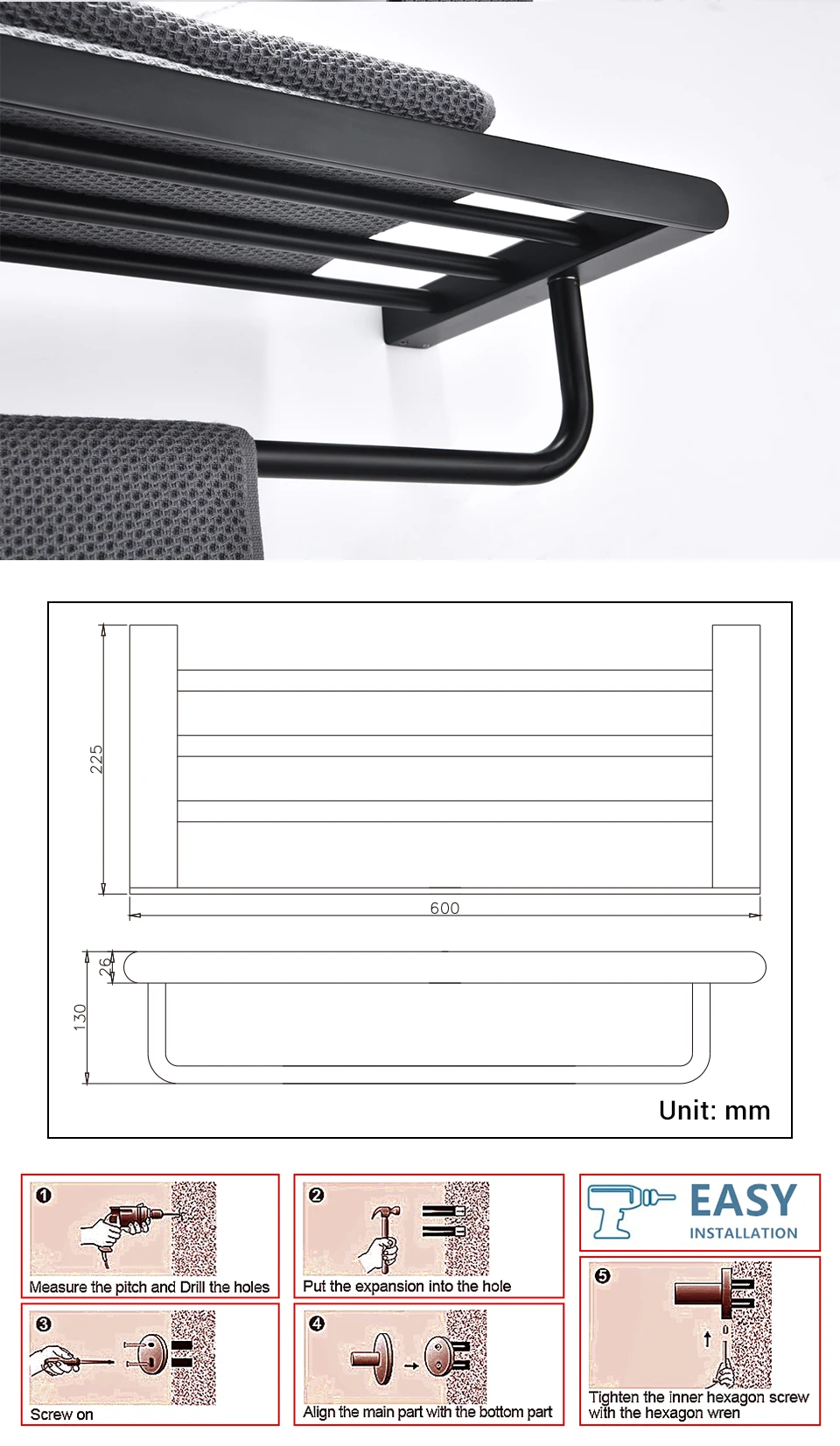 Hdff9e0fa18b94c45b8f77b139c981c24H - Matte Black Towel Holder