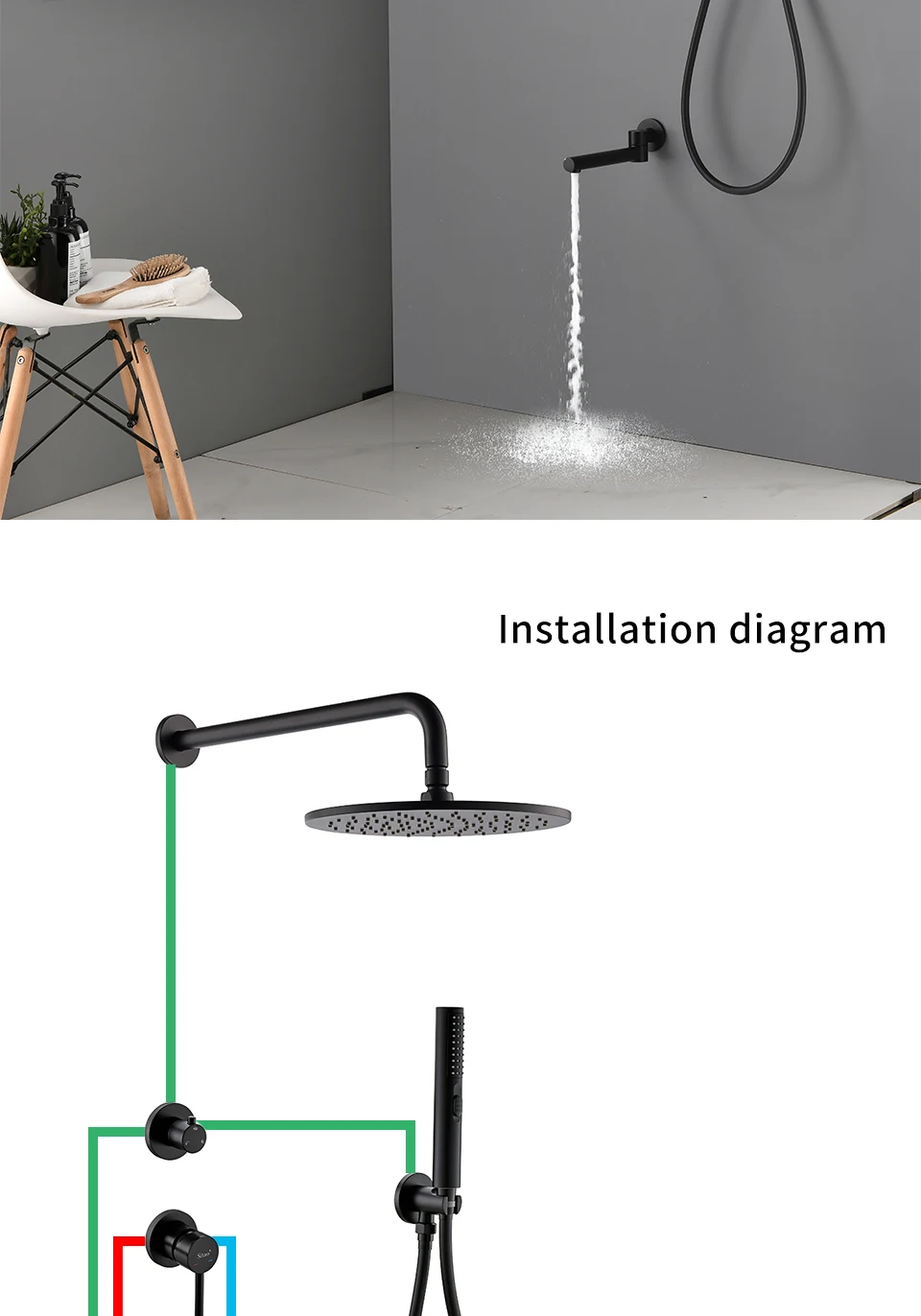 Hf6ecd9619d5f42ba9c22edd83112a843U - Matte Black Wall Embed Bathroom Faucet