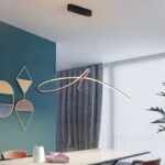 Round lines of the Modern Strip Pendant Light combined with a modern rectangular table _ZenQ Designs