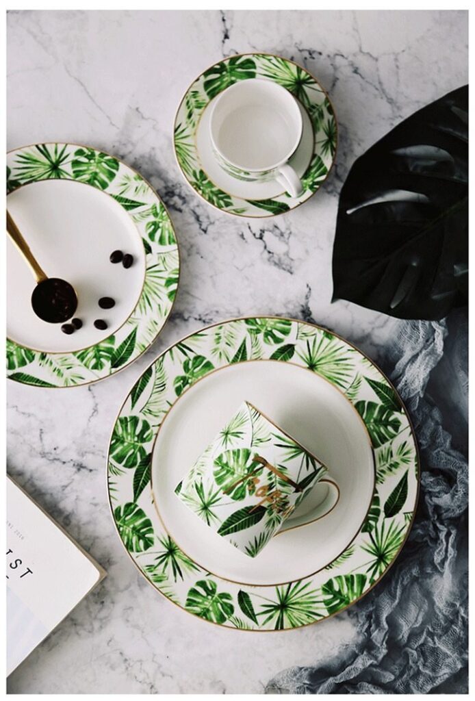 Green Plants Pattern Ceramic Tableware Set - ZenQ Designs