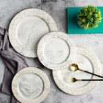 Gold Striped Marble Ceramic Plate Set - ZenQ Designs