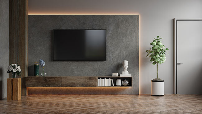 3d rendering living room with TV and beautiful LED light - ZenQ Designs