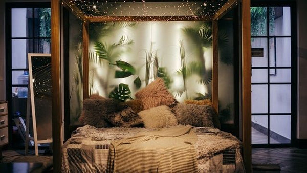 A dim ambient light in boho style