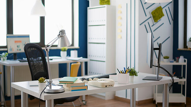 Home office in white and blue color - ZenQ Designs