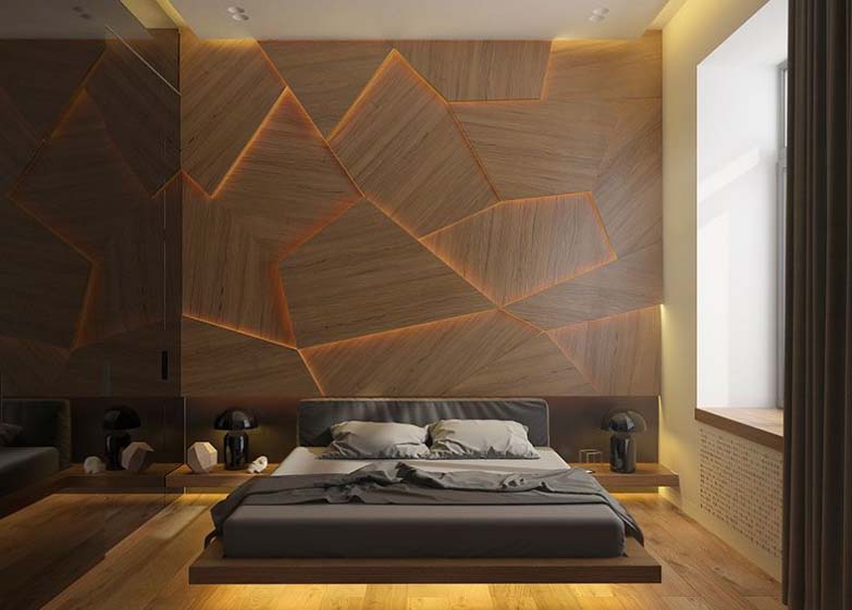 Wooden jigsaw covering the wall behind the bed I ZenQ Designs